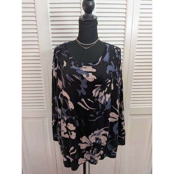 Calvin Klein Performance Stretch Top Women's 2X Black Pink Abstract Athleisure - Picture 1 of 10